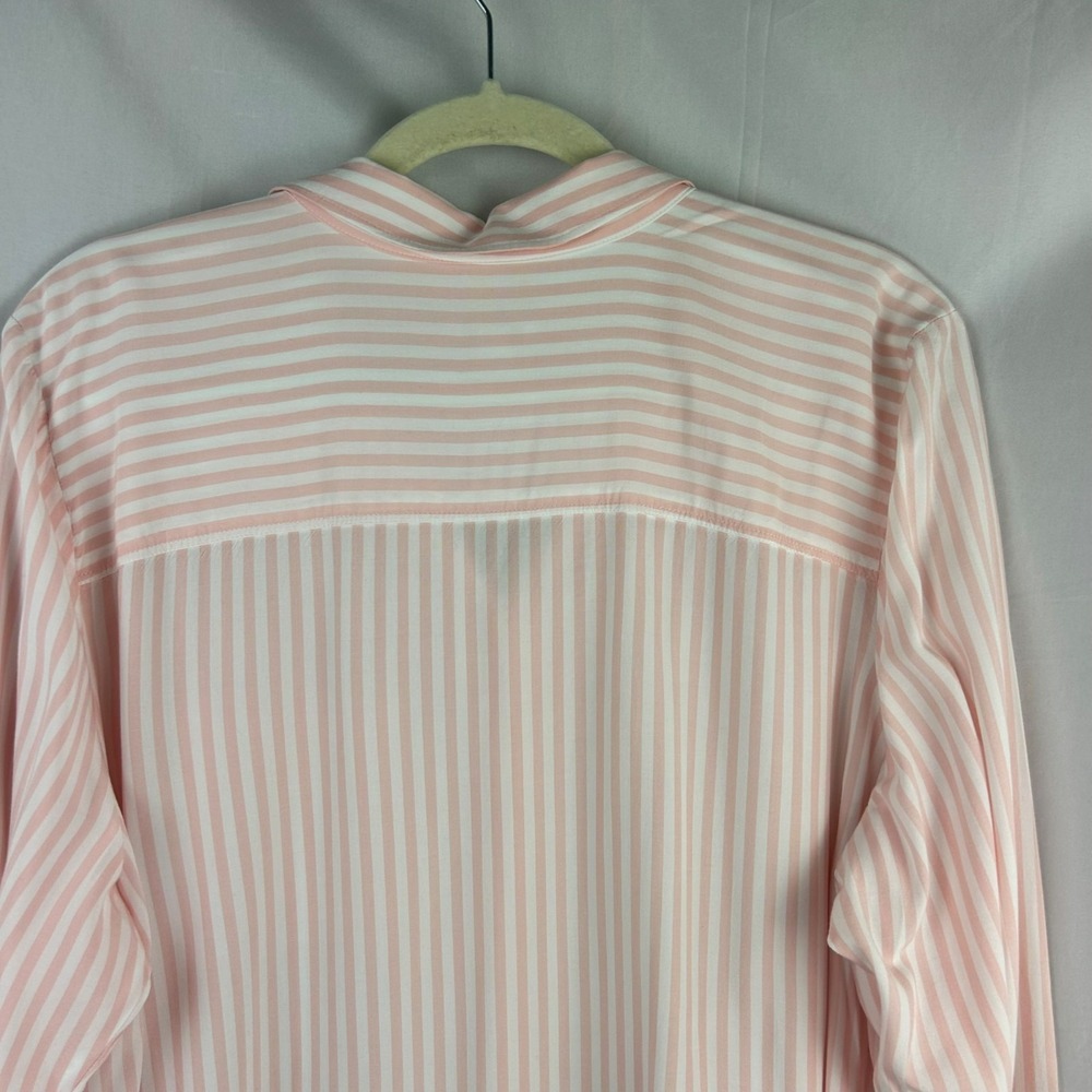 J Jill Stripe‎ Button Down Blouse Women Large Pink White Long Roll Tab Sleeves - Picture 5 of 8